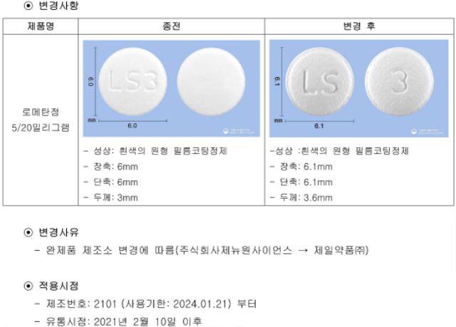 [제뉴원사이언스]의약품낱알식별 변경 알림(로메탄정5-20밀리그램)_2.png